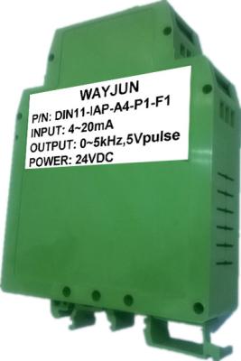 China 3000V isolation 4-20mA to 1-5KHz Signal Isolated Transmitter DIN35 signal converter green for sale