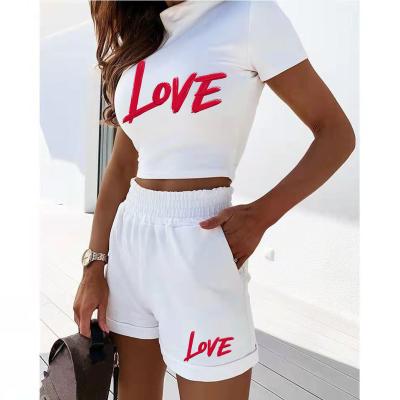 China 2022 New QUICK DRY Custom Biker Two Piece Shorts Set Women Summer T-shirt Shorts Set 2 Piece Crop Top T-Shirts And Shorts Set for sale