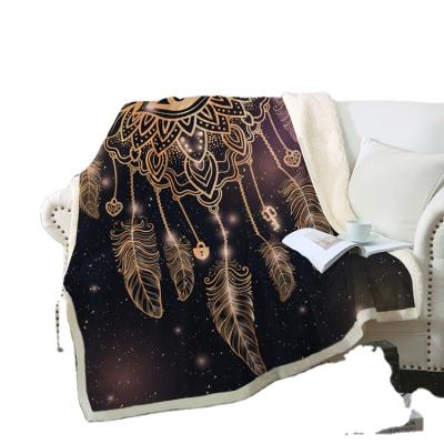 China PORTABLE Custom Faux Suede Flannel Print Pattern Dreamcatcher Sublimation Warm Sherpa Fleece Blankets For Winter Double Layer for sale