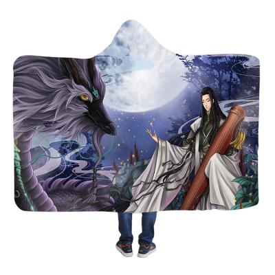 China Anti-bacteria Christmas Gift Plush Hooded Throw Blanket Custom Designs Blankets Soft Wearable Cape Coat To Throw Blankets For Kids Adults for sale