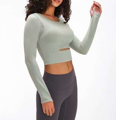 China Wholesale Breathable Women Crop Long Sleeve Fitness Tops Nylon Spandex Hoodie For Women Gym Clothing for sale