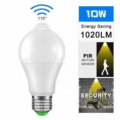 China Hotel 10w AC 85-265V Led Bulb Auto Smart Led LED PIR Motion Sensor Lamp PIR Infrared Body Sound + E27 Motion Sensor Light for sale