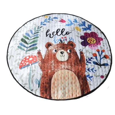 China Washable Round Floor Mat Non Skid Play Mats Room Decoration Baby Crawling Liner Kids Toys Storage Covering Bag for sale