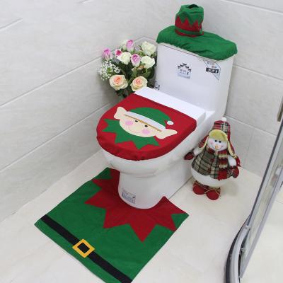 China Reversible Santa Pattern Bath Mat Bathroom Accessories Set of 3 Pieces Non Slip Shower Bath Mats Funny Christmas Bathroom Cover Set for sale