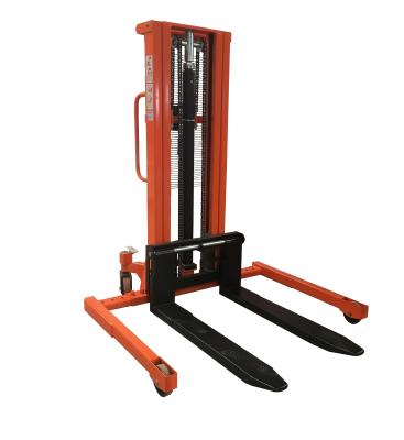 China Hotels 1000kg 3m manual staddle pallet stacker with adjustable legs/adjustable forks for sale