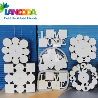 China Design Your Own Photo Lancoda 16 Patterns Surround Square Panel Sublimation Love Heart Family MDF View Office Photo Wall Clock for sale