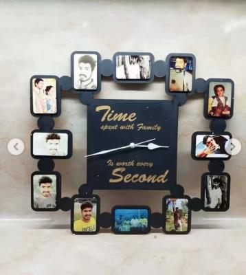 China Design Your Own Photo Lancoda Square Sublimation MDF Photo Clock Frame for sale