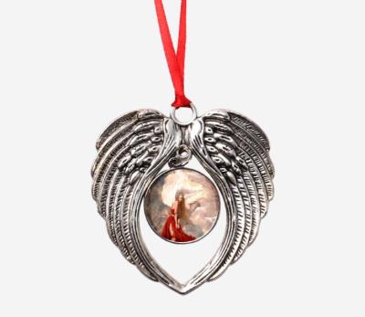 China Design Your Own Photo Lancoda Angel Wing Xmas Sublimation Blank Christmas Tree Car Ornament for sale