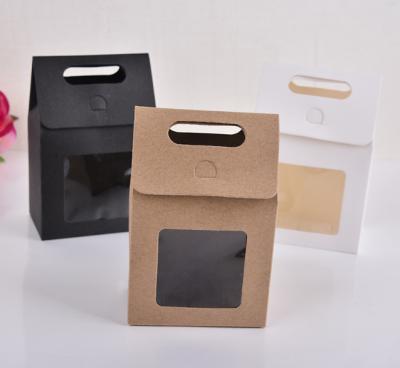 China Recyclable Creative House Shape Square Kraft Candy Gift Bottom Paper Bag With Clear Window for sale