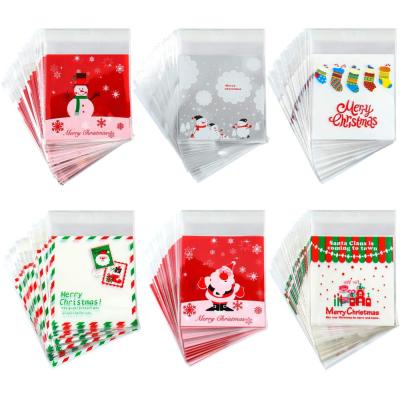 China 6 STYLES CHRISTMAS SELF-ADHESIVE CLEAR CELLOPHANE TREAT BAG FOR PACKAGING CANDY OR COOKIE for sale