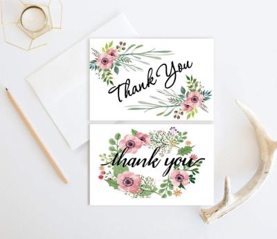 China Europe Bulk Blank 4x6” 48 Thank You Cards Flower Floral Greeting Cards For Wedding Baby Shower With Adhesive Brown Kraft Envelopes for sale