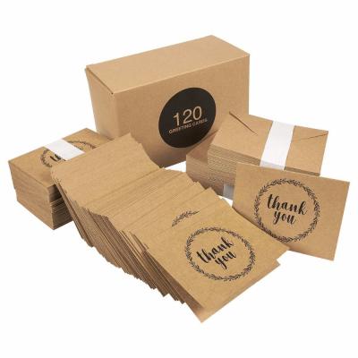 China Europe 120 Pack Hand Written Kraft Paper Brown Pape Bulk Box Set White On Kraft Inside Design Thank You Card With 120 Envelope for sale