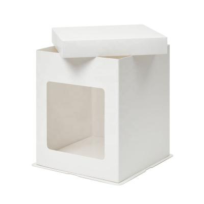 China Recycled Materials Design Your Own Cake Box Clear White With Window 12 Inch Single Base And Tall Lid Cake Box for sale