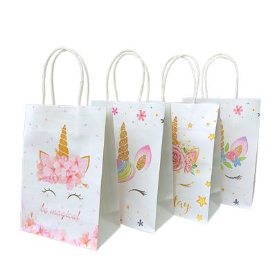 China Disposable Party Bag Unicorn Party Supplies Baby Shower Bag Girl Unicorn Party Favor Plastic Bag for sale