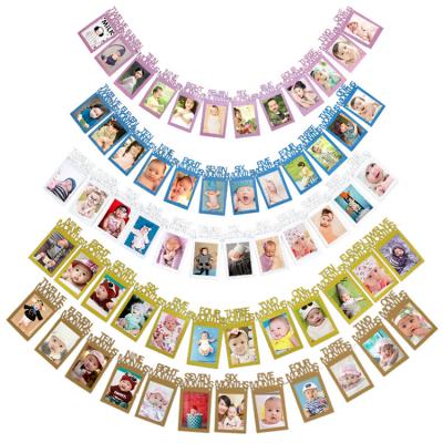 China Decoration 1st Birthday Photo Bunting Garland 12 Month Photo Banner Birthday Photo Prop Paper Banner for sale