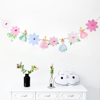 China Decorative Paper Flower Girl Birthday Party Banner Background Wall Layout Cartoon Hanging Fairy Banner for sale