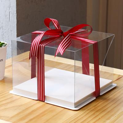 China Recyclable Transparent Large Square Cake Box Birthday Gift Surprise Gift Plastic Cake Box PVC Cake Box Party Baking Supplies for sale