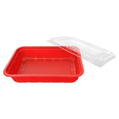 China Microwavable Rectangular Red Food Bento Take Away Box Large Capacity Microwavable Freezer for sale