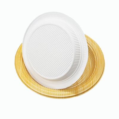 China Disposable Tableware Blister Round Disposable Dinner Plate One Time Use Dish PP Plastic Plastic Wedding Party Premium Eco-Friendly Gold for sale