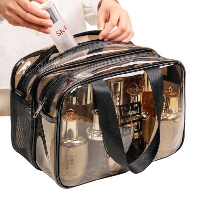 China Wholesale Fashion Separator Wash Storage Bag Large Capacity PVC Double Bag Wet Dry Fitness Transparent Cosmetic Bath Separator Toiletries Bag for sale