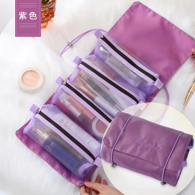 China Fashion Rolled Handbag Organizer Insert Cosmetic Bag Toiletry Kit Travel Holiday Removable Purple Make Up Cosmetics Bag For Women for sale