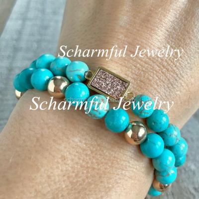 China BS2011183 Boho Druzy Framing Charm Bracelet Connector Turquoise Bead Stretch Religious Bracelet for sale