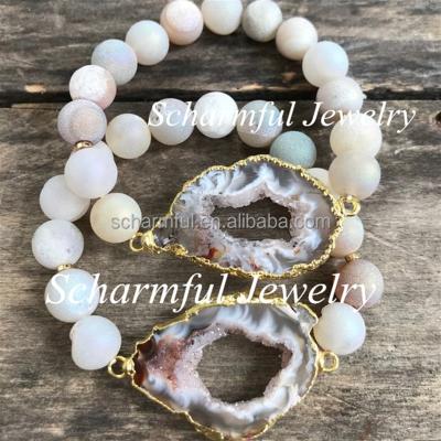 China S00181023 Vintage Agates Geode Healing Bracelet Druzy Connector Bracelet Stretch Beads Bracelet for sale