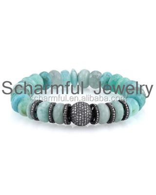 China Vintage ST00298 BOHO Beach Amazonite Gemstone Beads Bracelet Stretch Bracelet Pave Beads Bracelet for sale