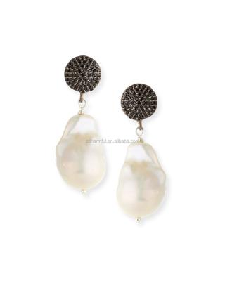 China BOHEMIA SE019924 Pave CZ Pearl Baroque Pearl Drop Earrings for sale