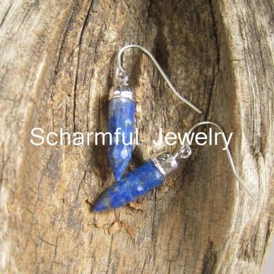 China SE019919 Lapis Lazuli Stone Religious Gold Plated Charm Dangle Hook Earrings for sale