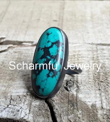 China RS21129 BOHEMIA Black Turquoise Silver Plated Women Turquoise Ring for sale