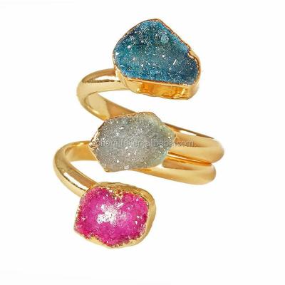 China Bohemia R20207 Bohemia Druzy Stone Women's 3 Stone Ring for sale