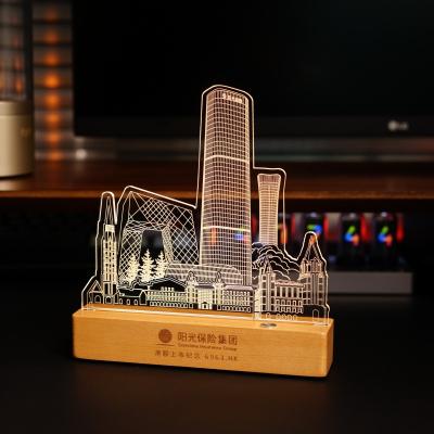 China New-designed Delicate Solid Wood Customizable LED Night Stand Light As Business Gifts for sale