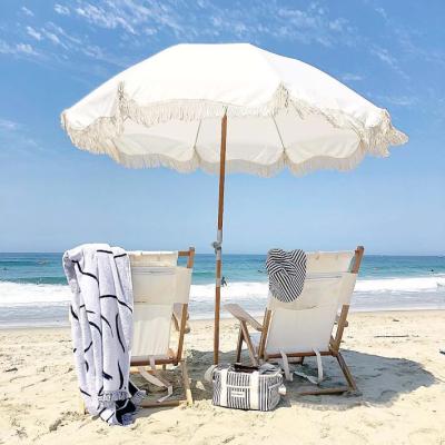 China Popular Beach Umbrella Bohemian Tassels Beach Umbrella Sale White Outdoor Beach Umbrella With Fringe for sale