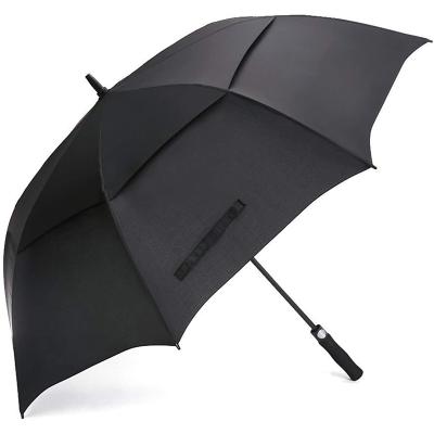 China CLASSIC Promotion Black Golf Umbrella , Auto Open Golf Umbrella Vented Sun-resistant Windproof Double Canopy Straight Umbrella for sale