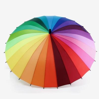 China Windproof Auto Open Custom Logo Printed Colorful Rainbow Windproof Straight Umbrella Manufacturers Golf Umbrella Promotion for sale