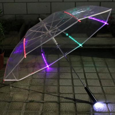 China Hot Selling Quality Children's Functional Single Axis POE Transparent LED Fiberglass Frame Umbrella With Flashlight for sale