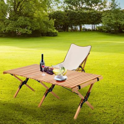 China Lightweight Foldable Wooden Portable Picnic Camping Plant Table Egg Roll Outdoor Dining Table Set For Beach for sale