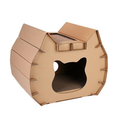 China Cat Scratch Post Scratching Board Scratcher Cat Shape Kitten Lounge Cardboard Viable Cat Scratcher Bed for sale