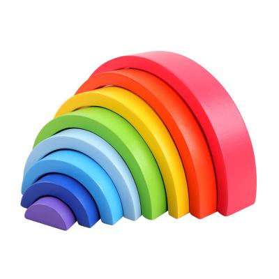 China New Early Education Montessori Rainbow Stacker Wooden Function Learning Infant Wooden Toys Rainbow Stacker Blocks for sale