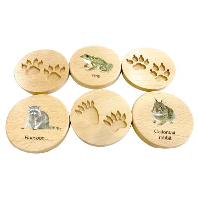 China Hot Selling Beech Wood Wooden Baby Educational Toys For Infant Animal Footprint Montessori Stamp for sale