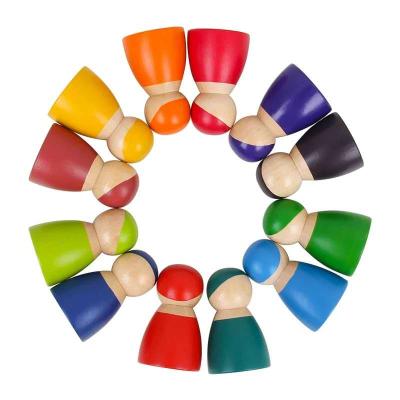 China High Quality Beech Wooden Toys Educational Rainbow Stacking Blocks Skittles For Baby for sale