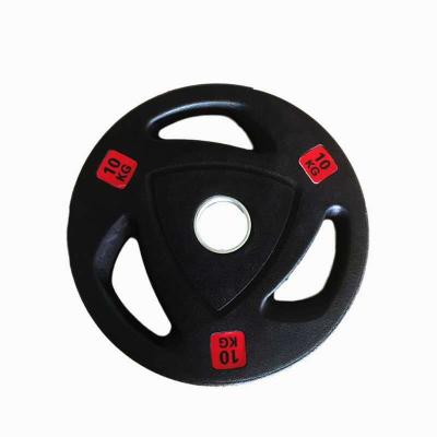 China 2021 Universal Barbell Rubber Plate High Quality 3 Handle Weight Plate Customized Bumper Disc Coated Weight Bumper Weight Lifting for sale