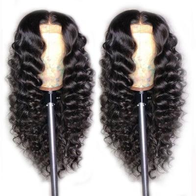 China Unprocessed Indian Remy Human Hair Deep Wave Cuticle Aligned Deep Wave Glueless Lace Closure Wig for sale