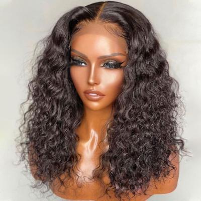 China Deep Wave Short Bob Wig Raw Brazilian Virgin Hair HD Lace Front Wigs For Black Women Transparent Deep Curly Hair Bob Wigs for sale