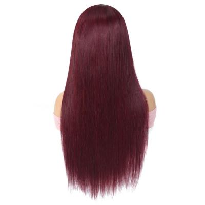 China 100% Silky Straight Human Hair Wig 99J Inch Wave Color Factory Direct Length Silky Straight Supply Hair 13*4 Inch Lace Front Wigs for sale