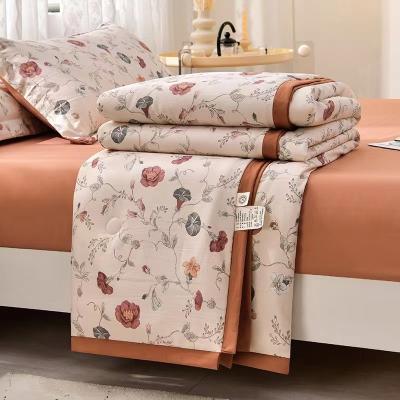 China Double Side Design Sustainable High Quality Printed Cool Feeling Quilting Washed Cotton And Double-Layer Yarn Fabric Summer Linen Quilt for sale