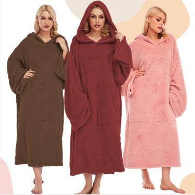 China 2021 New winter women's wear solid women's sleepwear lounge collar breathable hooded pajamas dress for sale