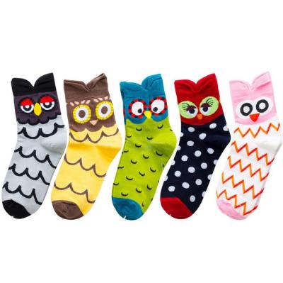 China Antibacterial Colorful Cute Owl Animal Design Patterned Women's Cotton Casual Socks for sale