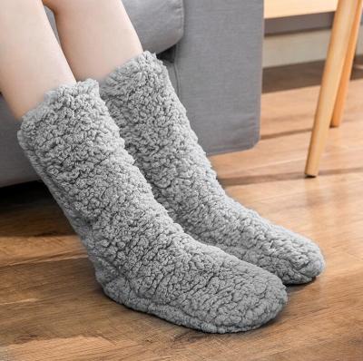 China Gray Nany Winter Antibacterial Black Pink Warm Indoor Home Booties Solid Thermal Women Fuzzy Slipper Socks Fleece Liner Men for sale